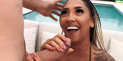 Naughty ebony Kona Jade endures rough pussy smashing from hung JMac