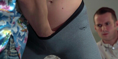 Vaginal DP babe pussyfucked in hostel room threeway