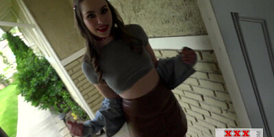 Obedient gagging babe in heels mouth jizzed by dominant BF