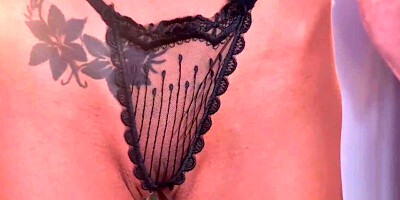 Shaved pussy blonde changing panties on webcam