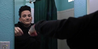 Hairypussy lez strapon banged by queer be4 bathtub fingering