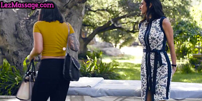 Busty massaging lesbians lick pussies outdoor in nature