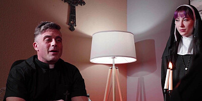 Deepthroating church student sucks priest cock in dormitory