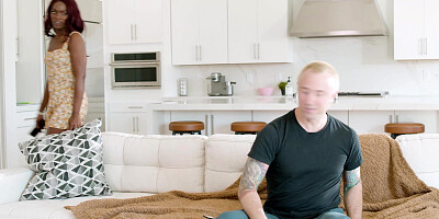 Ebony MILF catches roommate jerking off