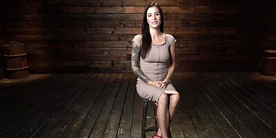 Busty babe is strapped and machine fucked