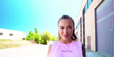 Bigtitted public slut fucked in asshole by big white cock