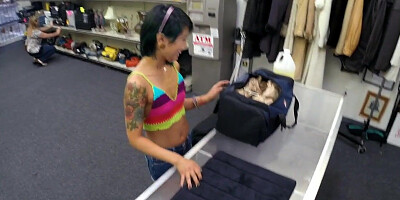 Asian pawnshop customer fucked in POV by big white cock