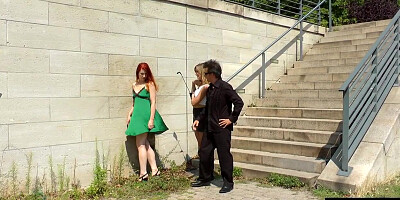 Slutty public redhead fucked in front of many voyeurs