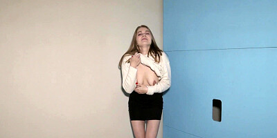 Amateur femdom babe gives gloryhole BJ after striptease