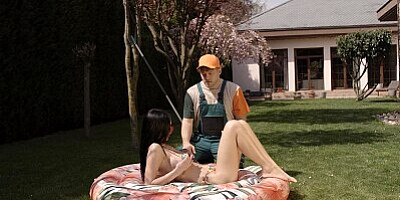 Cock Thirsty Simon Kitty Lures Landscaper Into Helping Her Big Tits & Pussy Get Oiled -S16:11