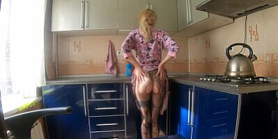 Friend's Hot Wife Does Doggystyle in Lingerie in the Kitchen - Cum on Tits