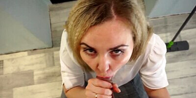 Accidental blowjob from blonde manager