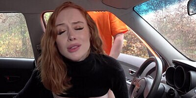 Fake Driving School British Redhead gets her NYLONS ripped open for a fuck in public