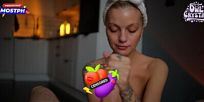 Innocent and sensual slobbery blowjob from stepsister
