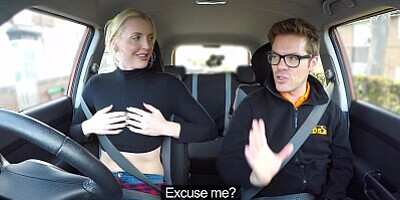 Fake Driving School - Tall British blonde gets CREAMPIED in her tight pussy