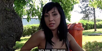 Public Agent cums on bashful brunettes shoes after fucking her outside