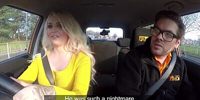 Fake Driving School - Busty Tattooed blonde getting fucked before her Driving Test