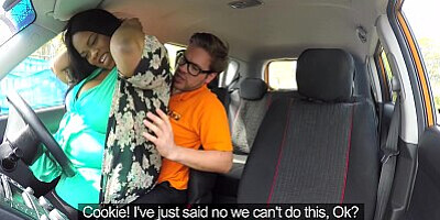 Fake Driving School - Ebony BBW takes off her BIG PANTIES and has sex in a car