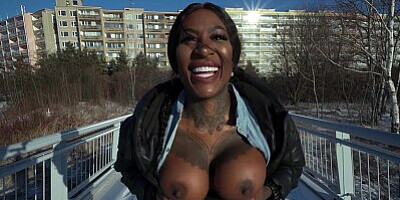 Public Agent Josy Black shows her big beautiful black ass whilst riding a big fat dick
