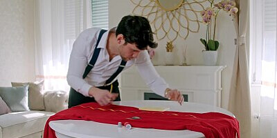 Hot Blonde Bombshell Nymphomaniac Claire Roos Visit Her Tailor To Seduce Him To Fuck Her