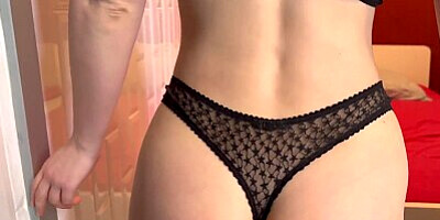 POV fuck and lick my teen girlfriends pussy in black sexy lingerie