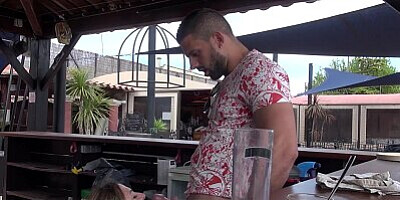 Hot teen on holidays hook up with the bartender