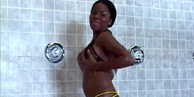 Locker room ebony teen drilled hard