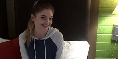 College Blonde Sabrina Deepthroat Practice and First Throatpie