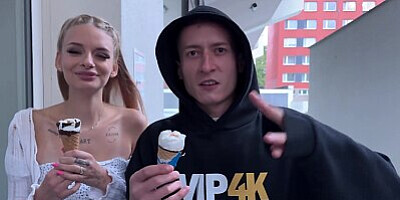 VIP4K. Young beauty with natural tits is cheating on her BF in front of him