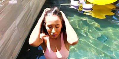 LUBED Busty Amia Miley oils up wet pussy before hot beef injection