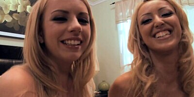 Bimbo blonde lesbians with fat asses make out before testing sex toys on their wet and plump cunts