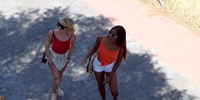 Lesbea Big ass big tits ebony Latina Boni lesbian sex with Spanish blonde