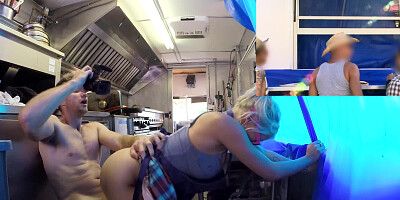 Food truck beauty fucked by a customer as she works