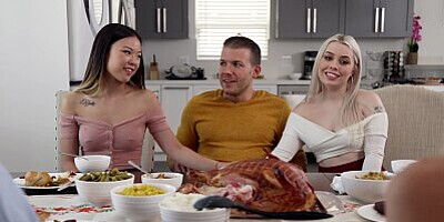Lulu Chu & Haley Spades Gobble up Stepbro's Thanksgiving Cock - S22:E3