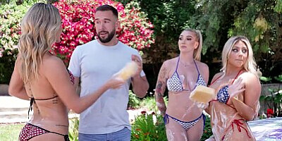 Ella, Kayley Gunner, and Kendra Sunderland for Carwash Fuck Fun