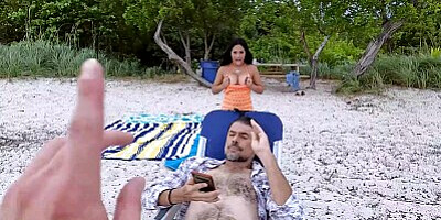 Bored AS FUCK... So my stepsis lets me bang her quick on public beach! - Serena Santos -