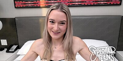 Watch this brand new skinny Blonde teen take on a fat cock
