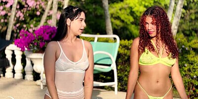 two lesbians in a pool wearing bikinis fuck hardcore - Black Barbie ft Min Galilea