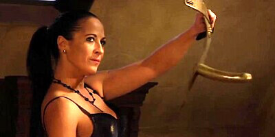 Horny Lesbian Madame Takes Big Strapon From Behind By