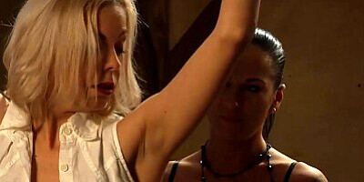 Horny Lesbian Madame Takes Big Strapon From Behind By