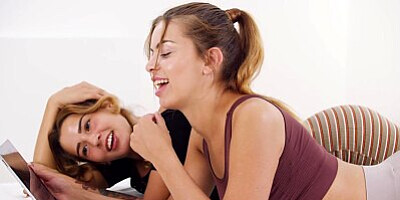 WOWGIRLS Emily Mayers and Agatha Vega lick each other's pussies after watching a lesbian film