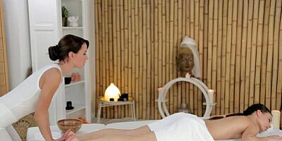 Massage Rooms Young lesbians get oiled and wet before intense orgasm