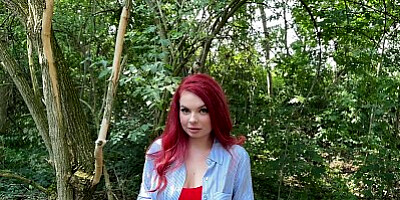 VIP4K. Sexy redhead Miss Olivia showed her red lingerie and fucked in public in front of her BF