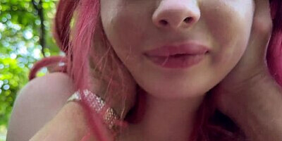 VIP4K. Sexy redhead Miss Olivia showed her red lingerie and fucked in public in front of her BF