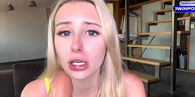 Horny cute blonde sucks dildo, fucks herself and gets real shaking orgasm! Roleplay