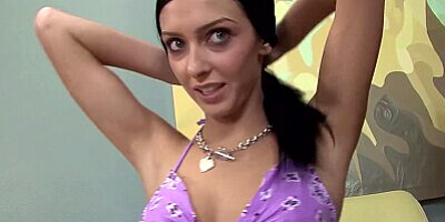 Petite brunette Stephanie Cane has her tight pussy pounded hard