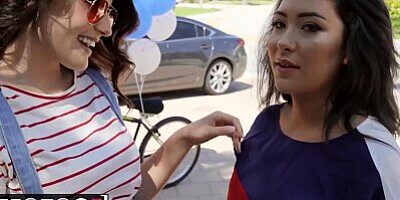 MOFOS - Phat ass brunette and her asian bff, share dick POV