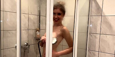 The guy came into her shower and fucked her hard