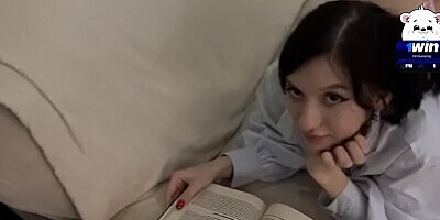 She wanted to read, but she didn't mind fucking and getting cum in her mouth