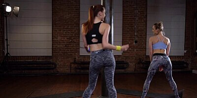 Fitness Rooms Flexible lesbian Alecia Fox and redhead Charlie Red twerk